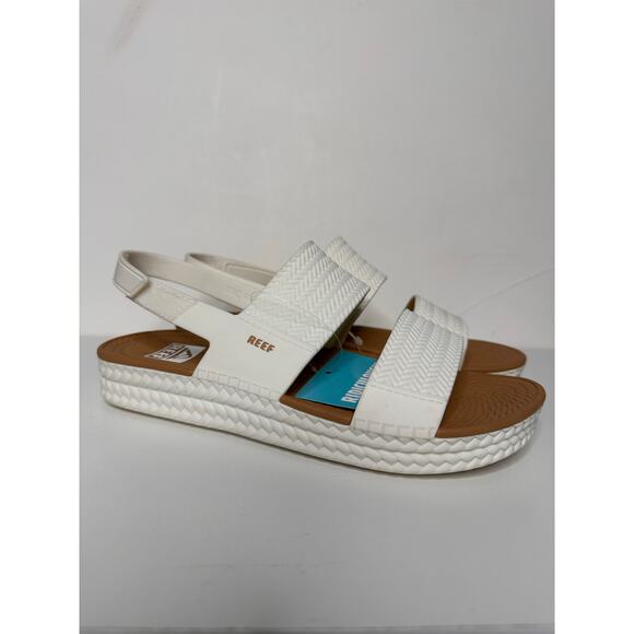 Reef Shoes - Reef Water Vista Sandals White Woven Low Wedge Pool Beach Heel Strap NEW Size 7